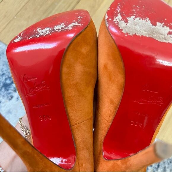 Christian Louboutin Suede Peep Toe Heels - Picture 4 of 10
